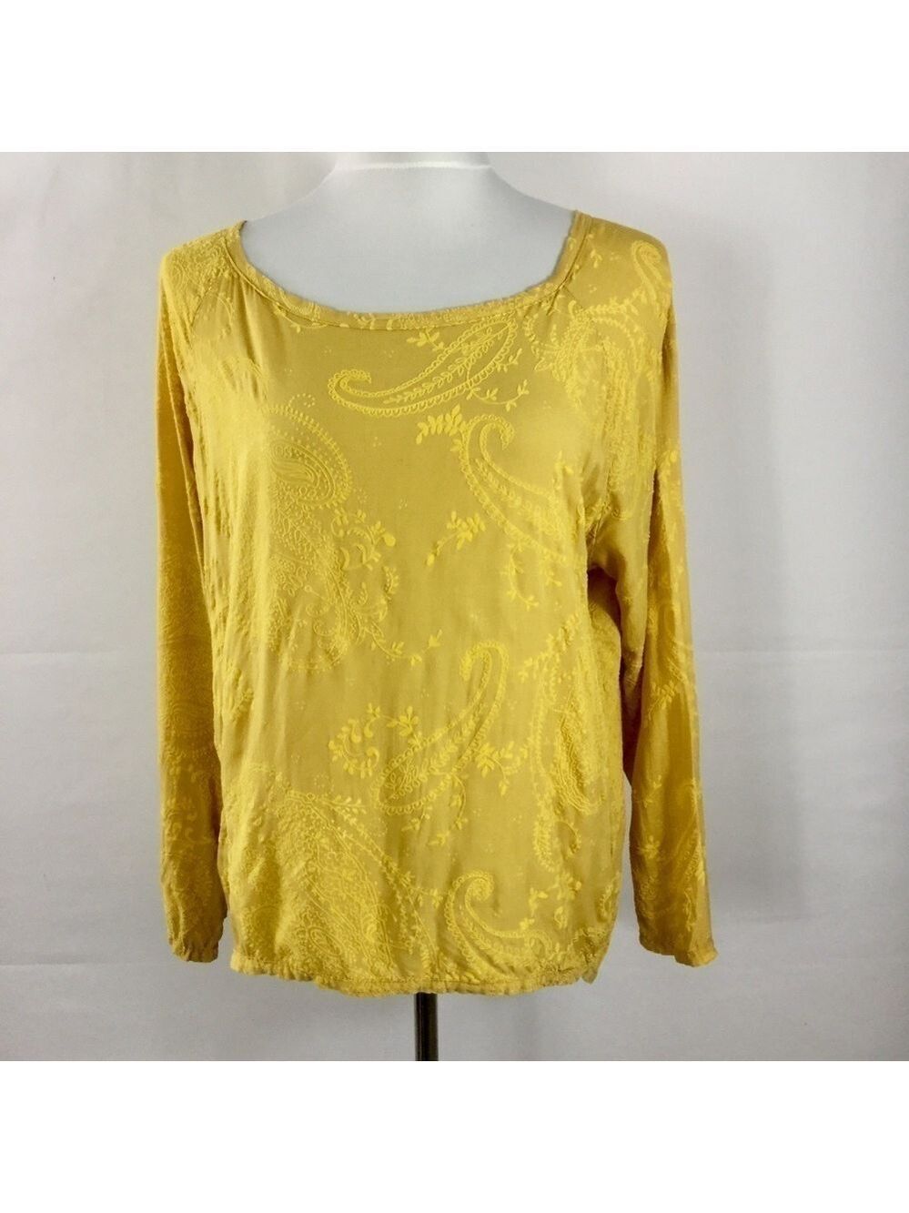 M Made In Italy Bohemian Peasant Paisley Embossed Blouse Tunic Top Size L